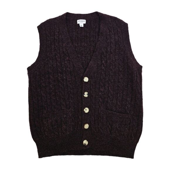 Spier & Mackay Sweater Vest Mens 2XL Burgundy Wool Cable V Neck Button Front - Picture 1 of 12